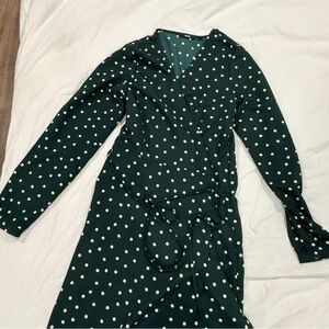Uniqlo Dark Green Polka Dot Long Sleeve Dress